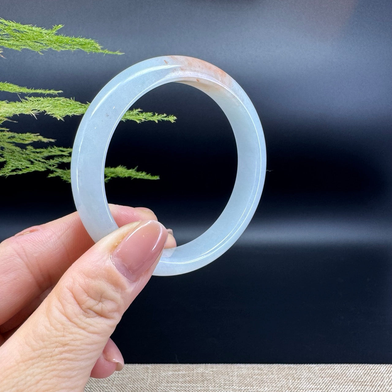 Genuine Burmese White Orange Jadeite Jade Bangle Bracelet ( 55.3mm )