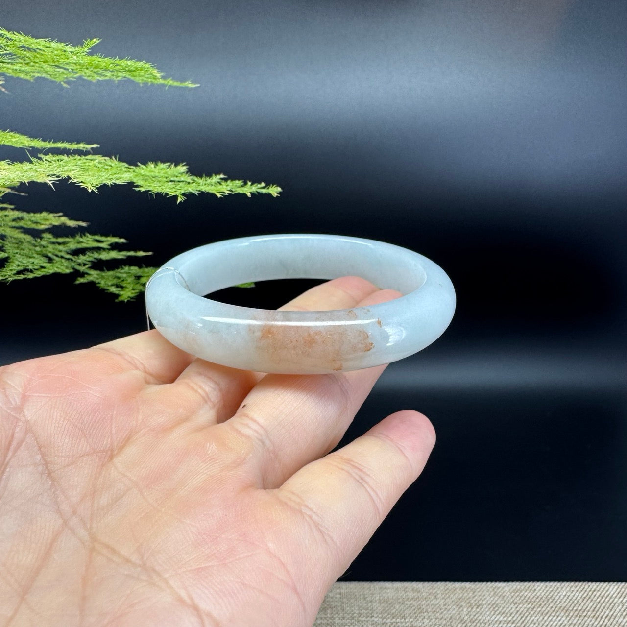 Genuine Burmese White Orange Jadeite Jade Bangle Bracelet ( 55.3mm )