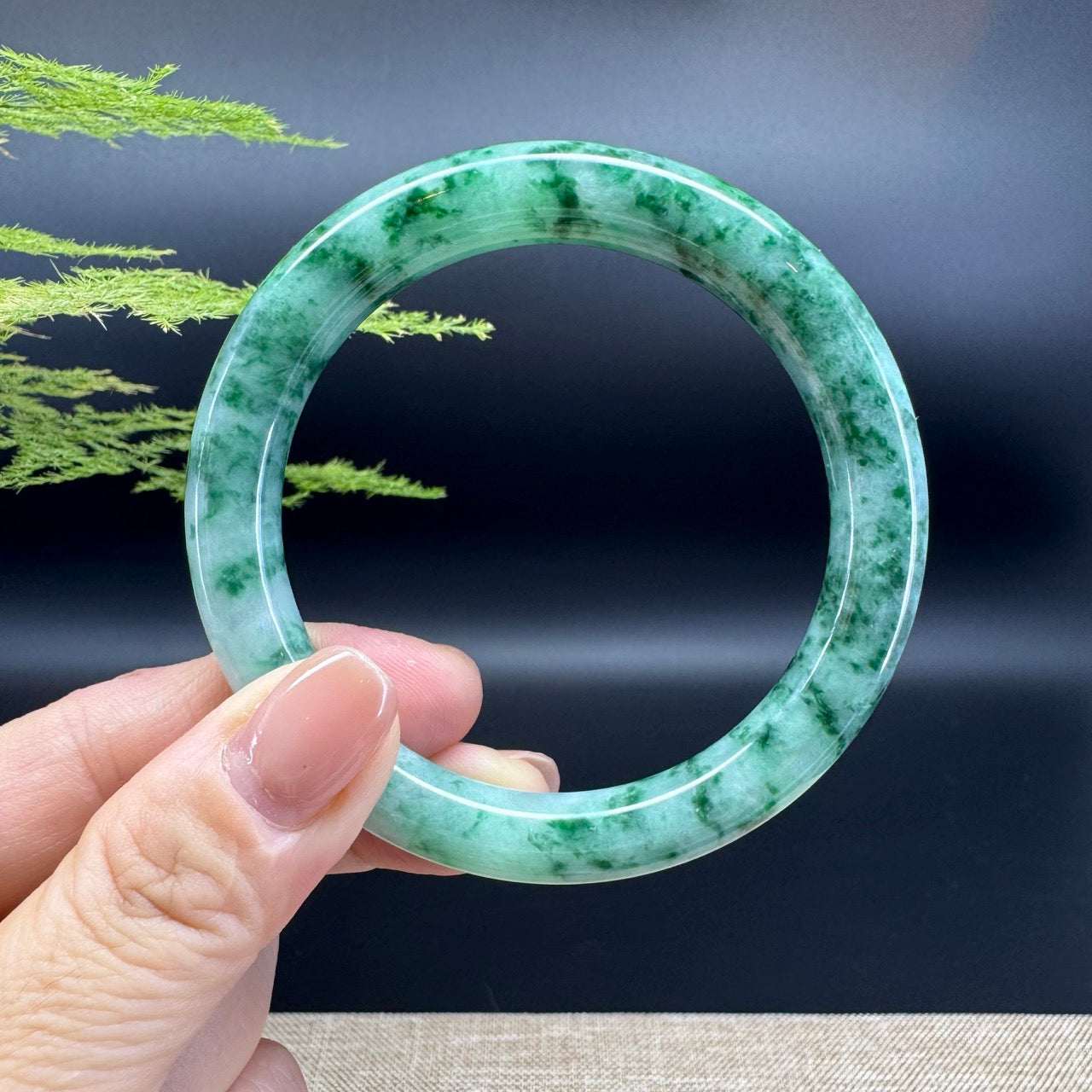 Genuine Burmese Oil Green Jade Jadeite Bangle Bracelet ( 55.9mm )