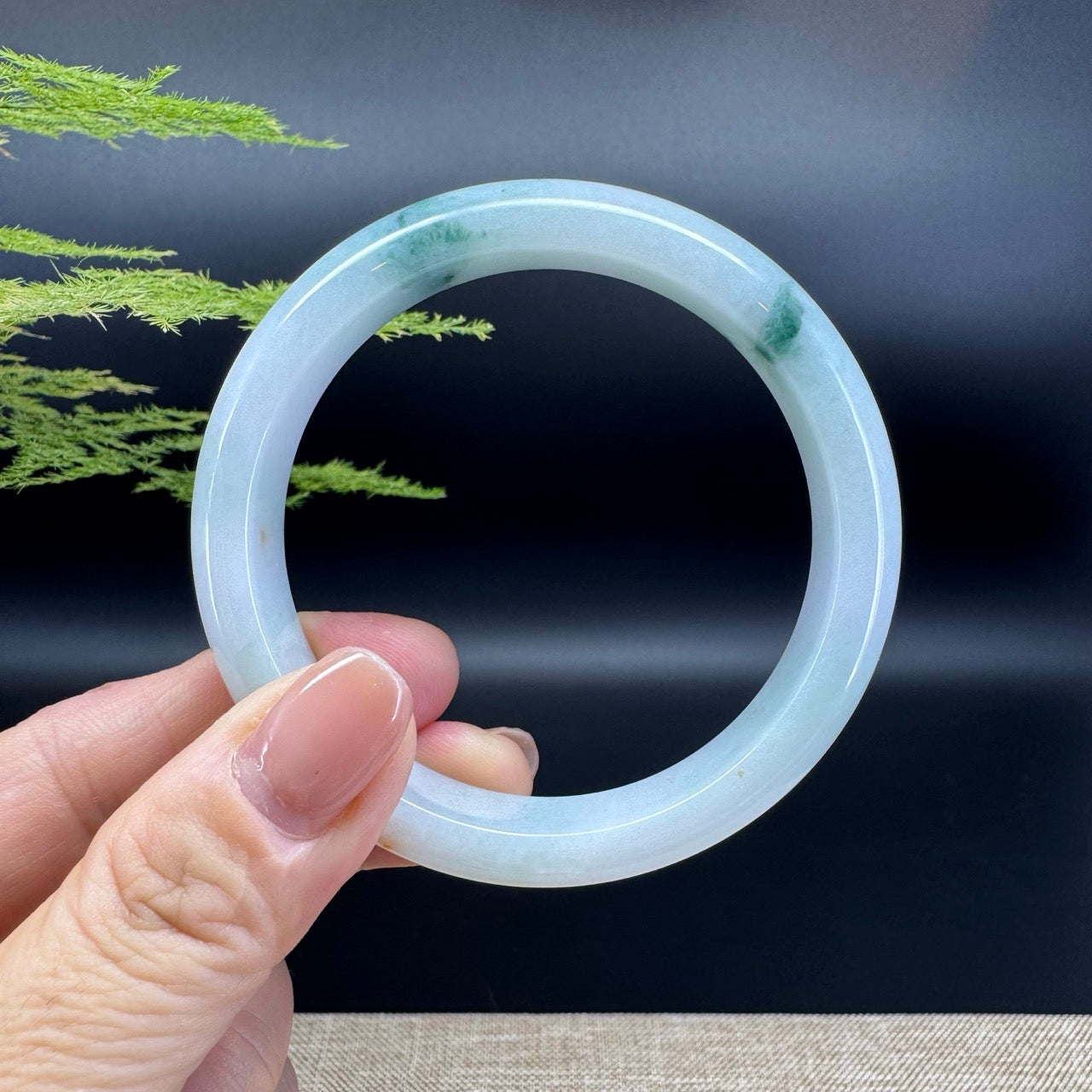 Genuine Burmese White Green Jade Jadeite Bangle Bracelet ( 55.8mm )