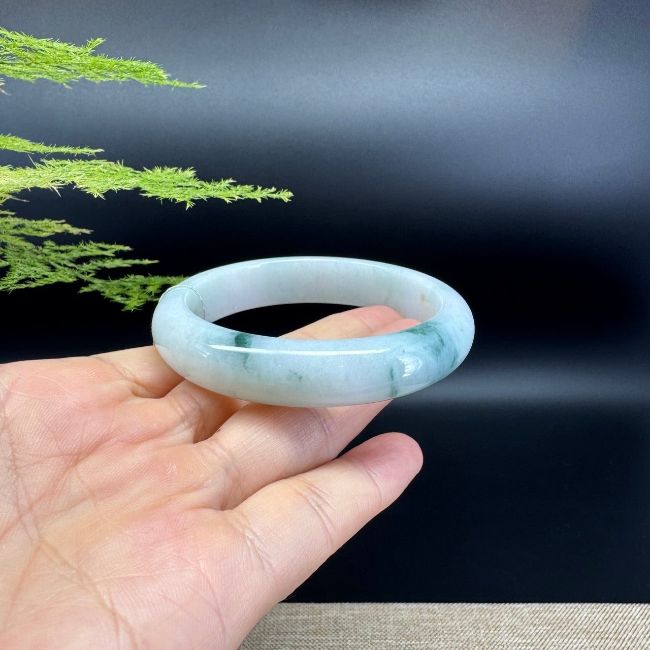 Genuine Burmese White Green Jade Jadeite Bangle Bracelet ( 55.8mm )