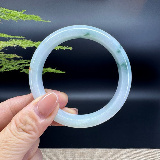 Genuine Burmese White Green Jade Jadeite Bangle Bracelet ( 55.8mm )