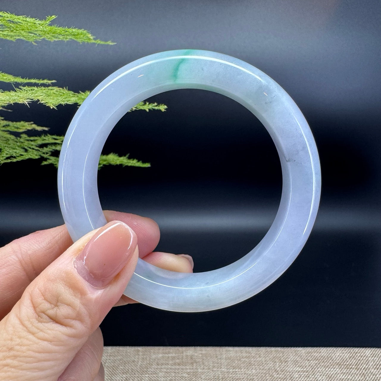 Genuine Burmese Icy Lavender Green Jade Jadeite Bangle Bracelet ( 55.2mm )