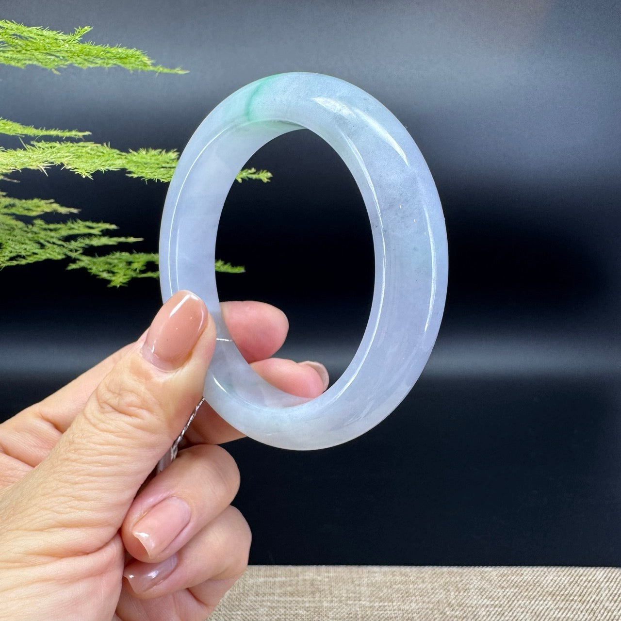 Genuine Burmese Icy Lavender Green Jade Jadeite Bangle Bracelet ( 55.2mm )