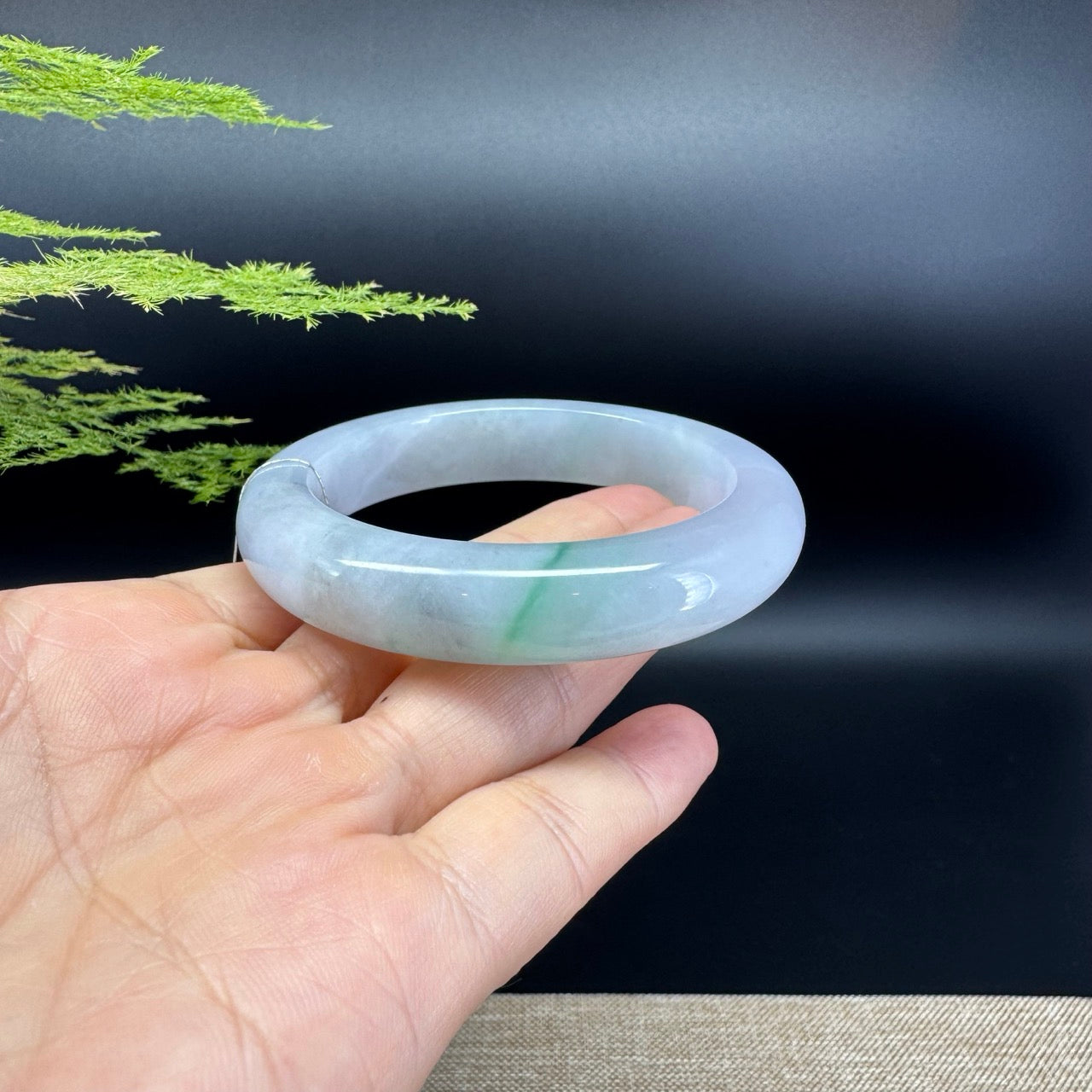 Genuine Burmese Icy Lavender Green Jade Jadeite Bangle Bracelet ( 55.2mm )