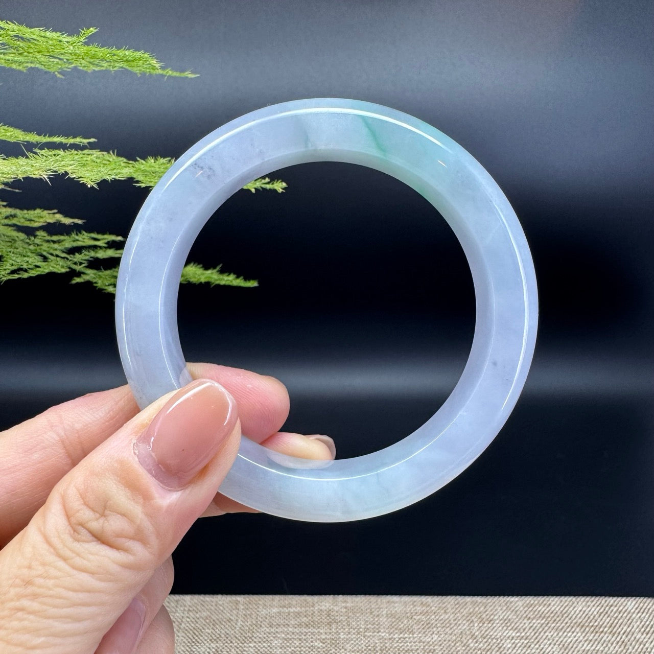 Genuine Burmese Icy Lavender Green Jade Jadeite Bangle Bracelet ( 55.2mm )