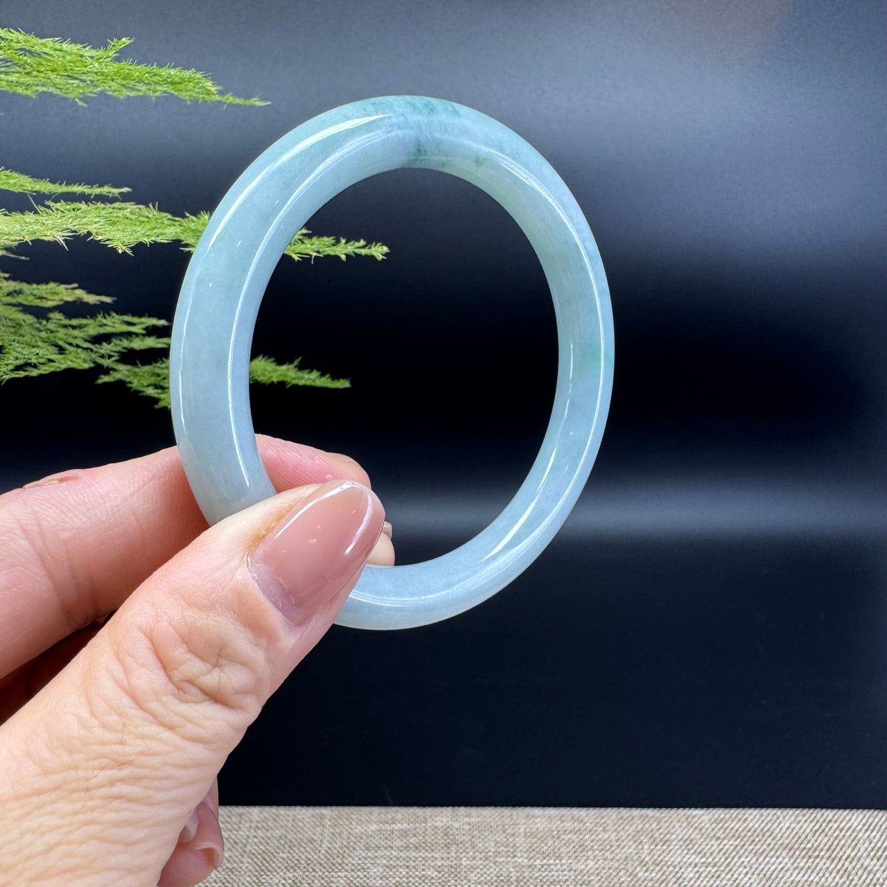 Genuine Burmese Light Green Jade Jadeite Bangle Bracelet ( 55.6mm )