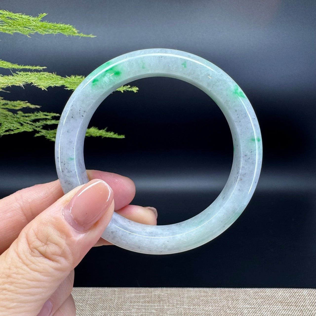 Genuine Burmese Icy Black Green Jade Jadeite Bangle Bracelet (55.6mm)