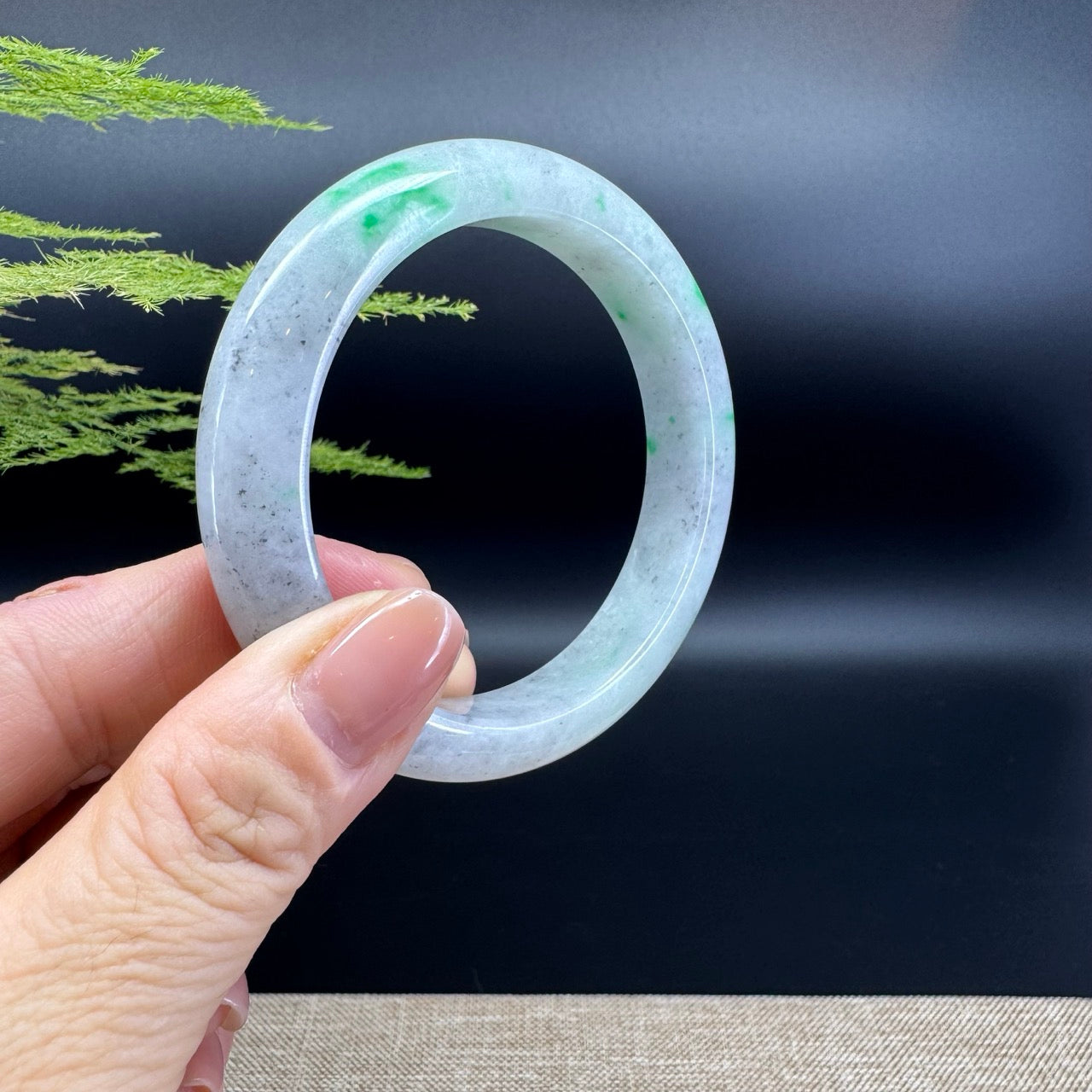 Genuine Burmese Icy Black Green Jade Jadeite Bangle Bracelet (55.6mm)