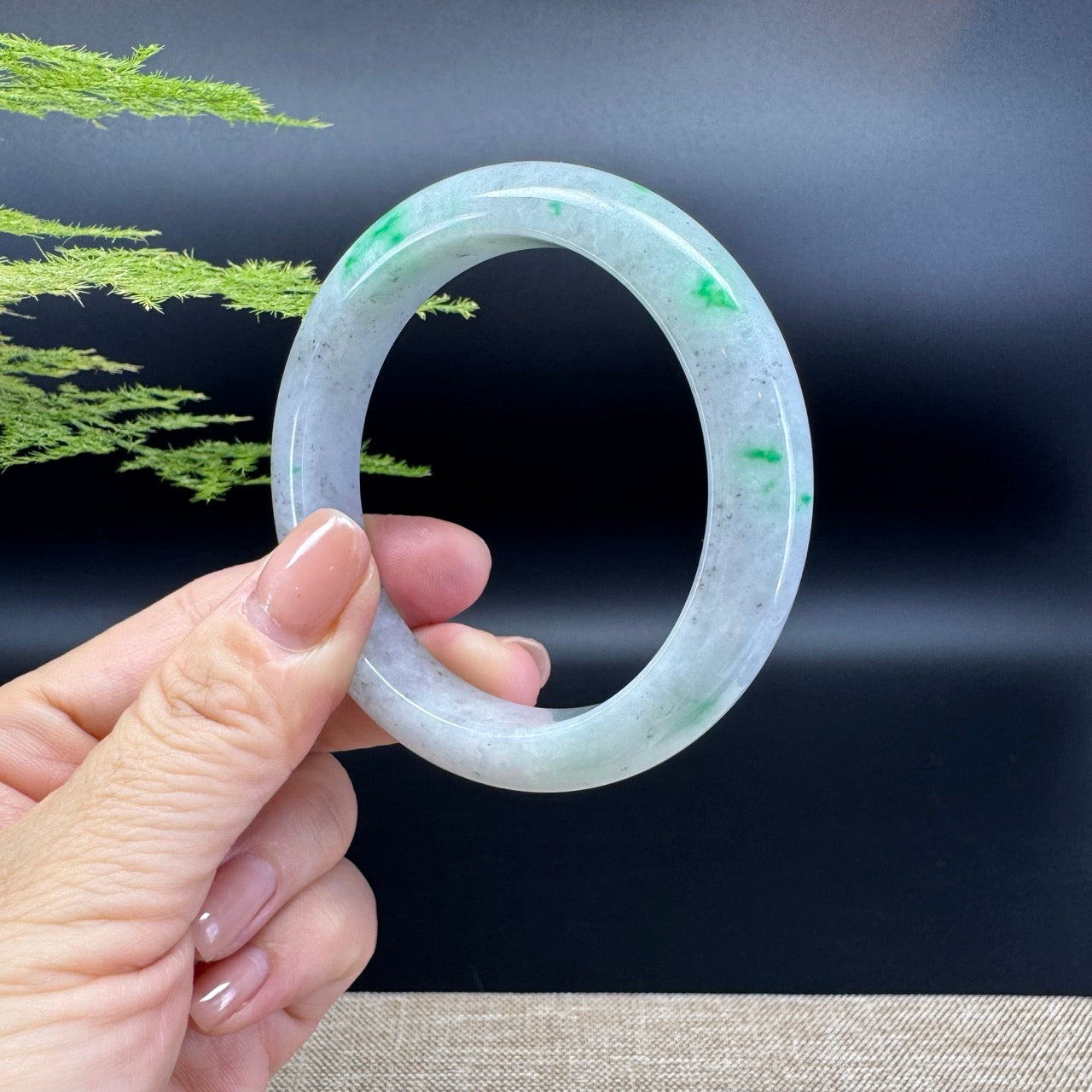 Genuine Burmese Icy Black Green Jade Jadeite Bangle Bracelet (55.6mm)