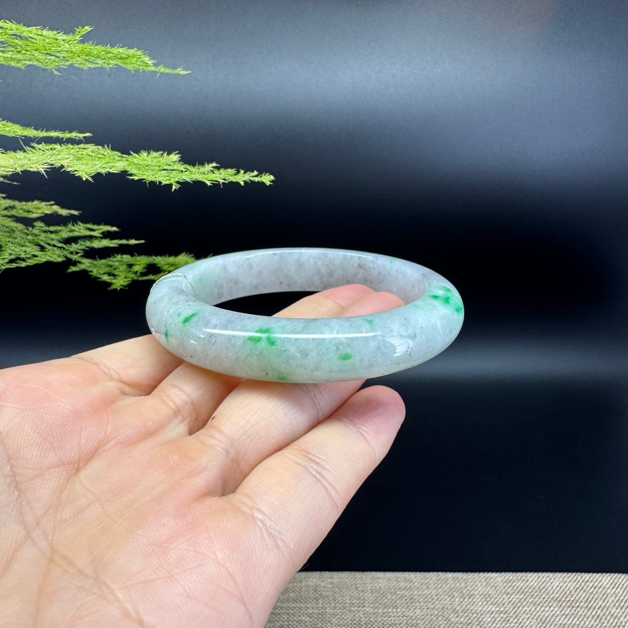 Genuine Burmese Icy Black Green Jade Jadeite Bangle Bracelet (55.6mm)