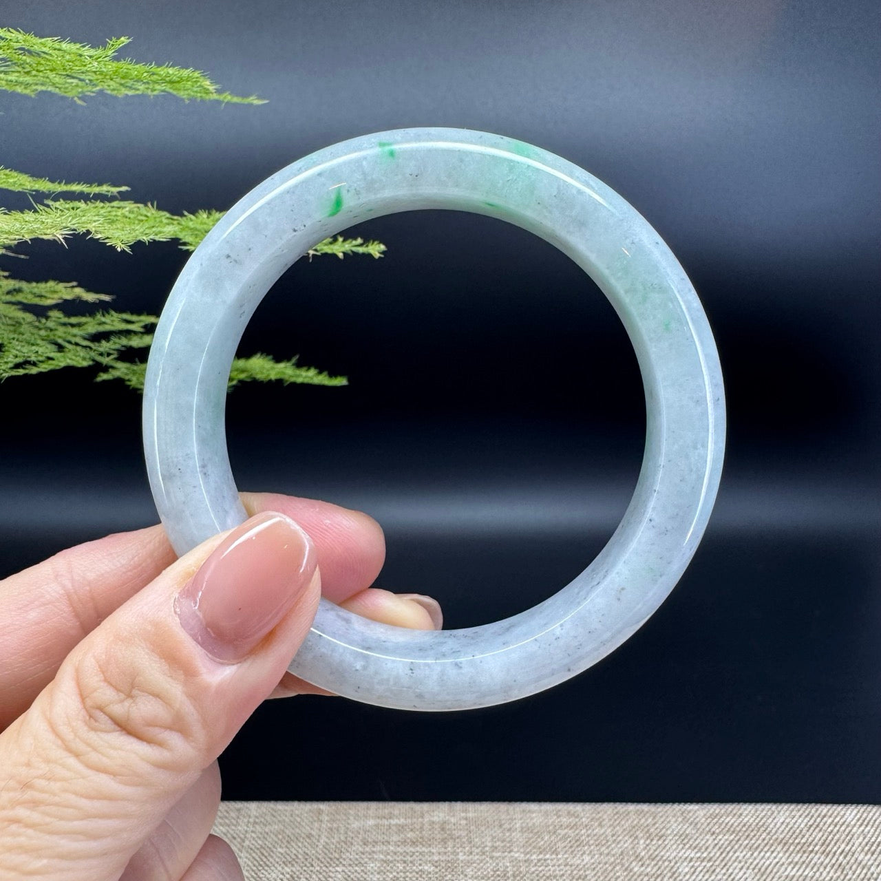 Genuine Burmese Icy Black Green Jade Jadeite Bangle Bracelet (55.6mm)