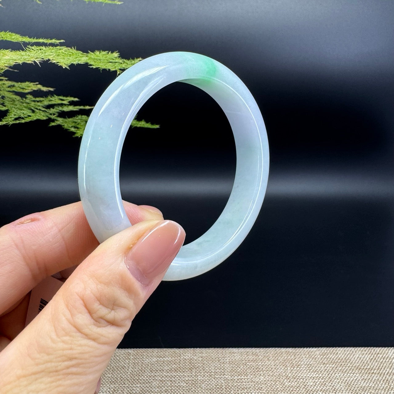 Genuine Burmese White Green Jade Jadeite Bangle Bracelet ( 54.7mm )