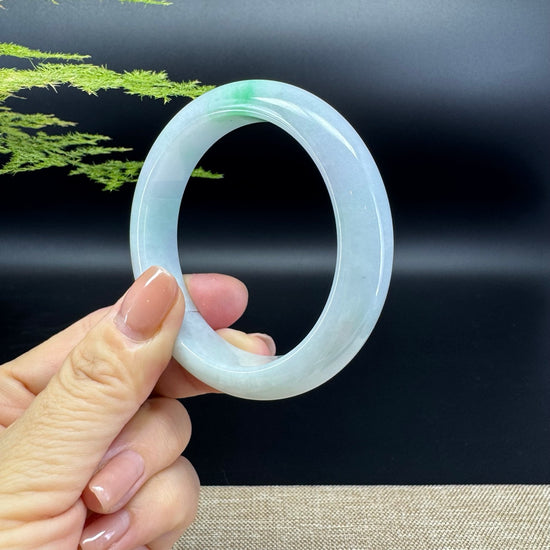 Genuine Burmese White Green Jade Jadeite Bangle Bracelet ( 54.7mm )