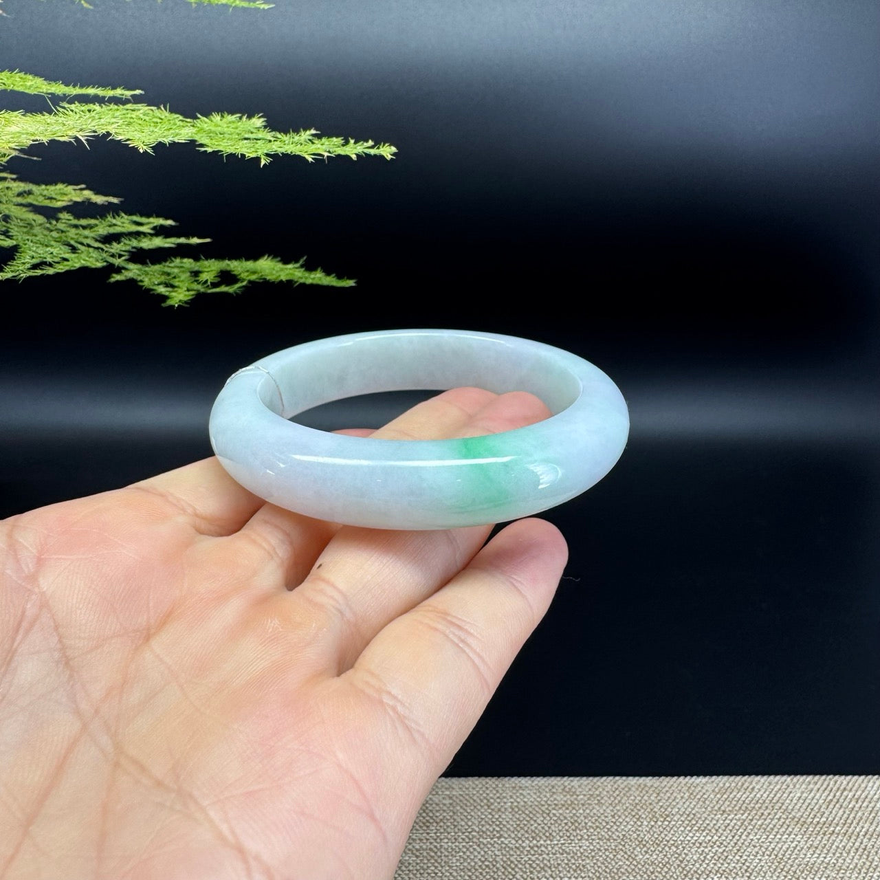 Genuine Burmese White Green Jade Jadeite Bangle Bracelet ( 54.7mm )