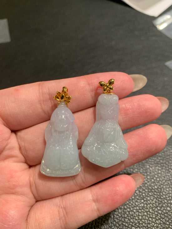 "Live" 18K Yellow Gold Custom Guanyin Shape Huacheng Pendant Butterfly Bail