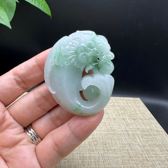 RealJade® Co. Genuine Jadeite Jade Long Tou Yu ( Dragon head and fish body ) Pendant Necklace