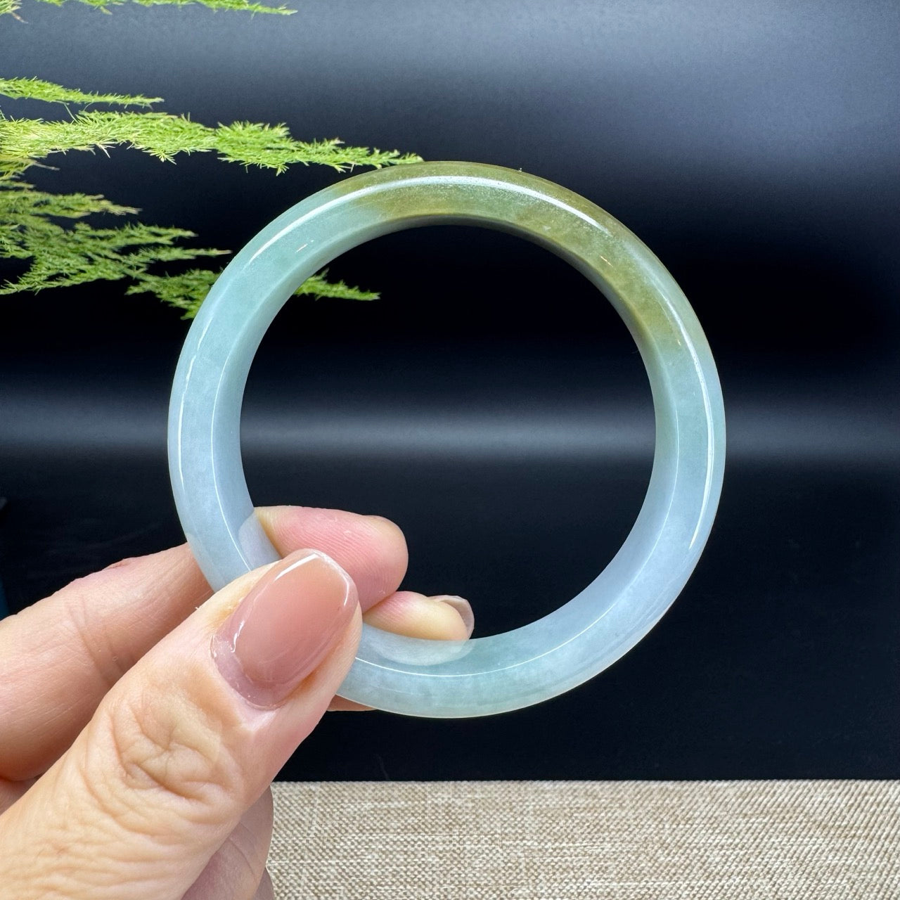Genuine Burmese Yellow Green Jade Jadeite Bangle Bracelet ( 54.7mm )