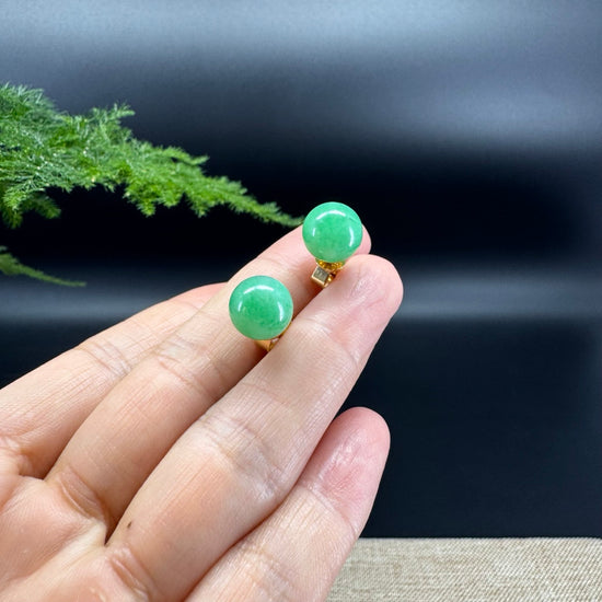 RealJade® 18k Yellow Gold Classic Real Green Jade Beads Emerald Earrings