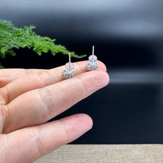 RealJade® 18k White Gold Classic Imperial Green Jade Hulu With Diamonds Earrings