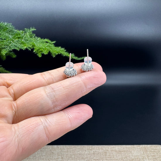 RealJade® 18k White Gold Classic Imperial Green Jade 'Sunflower' Earrings with Diamonds