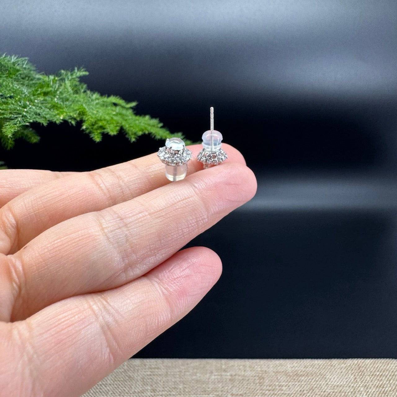 RealJade® 18k White Gold Icy Jadeite Jade Earrings With Diamonds