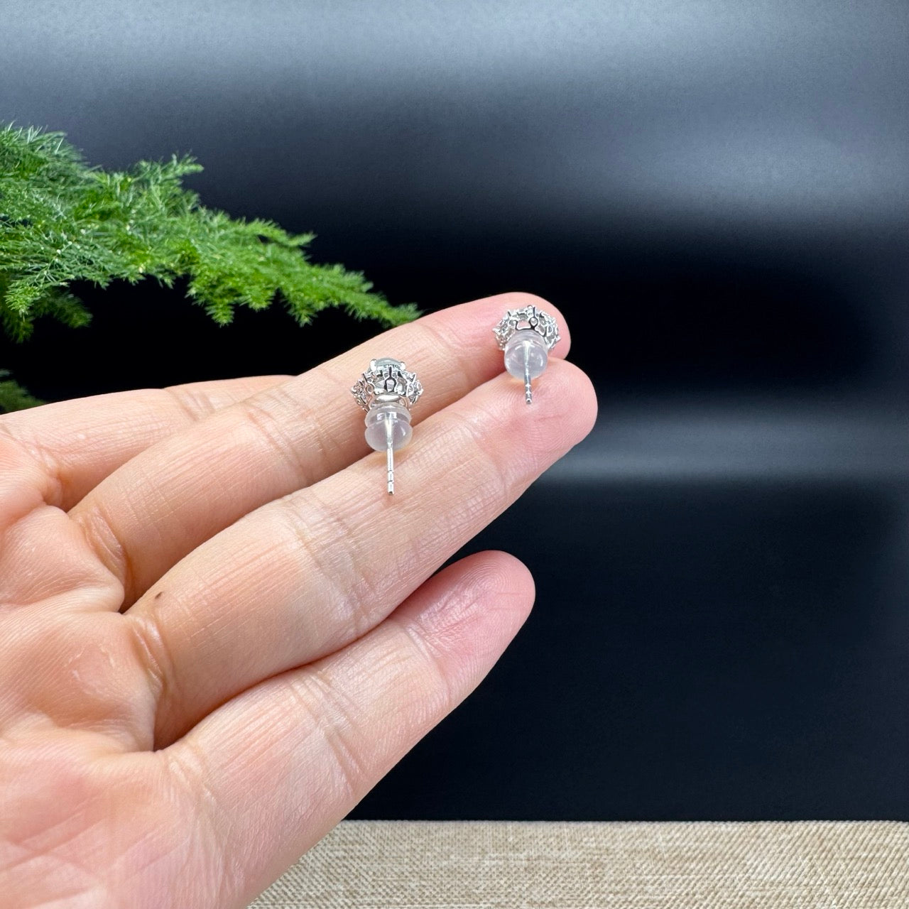 RealJade® 18k White Gold Icy Jadeite Jade Earrings With Diamonds