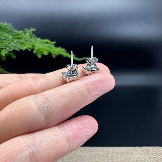 RealJade® 18k White Gold Imperial Green Jade Square Stud Earrings