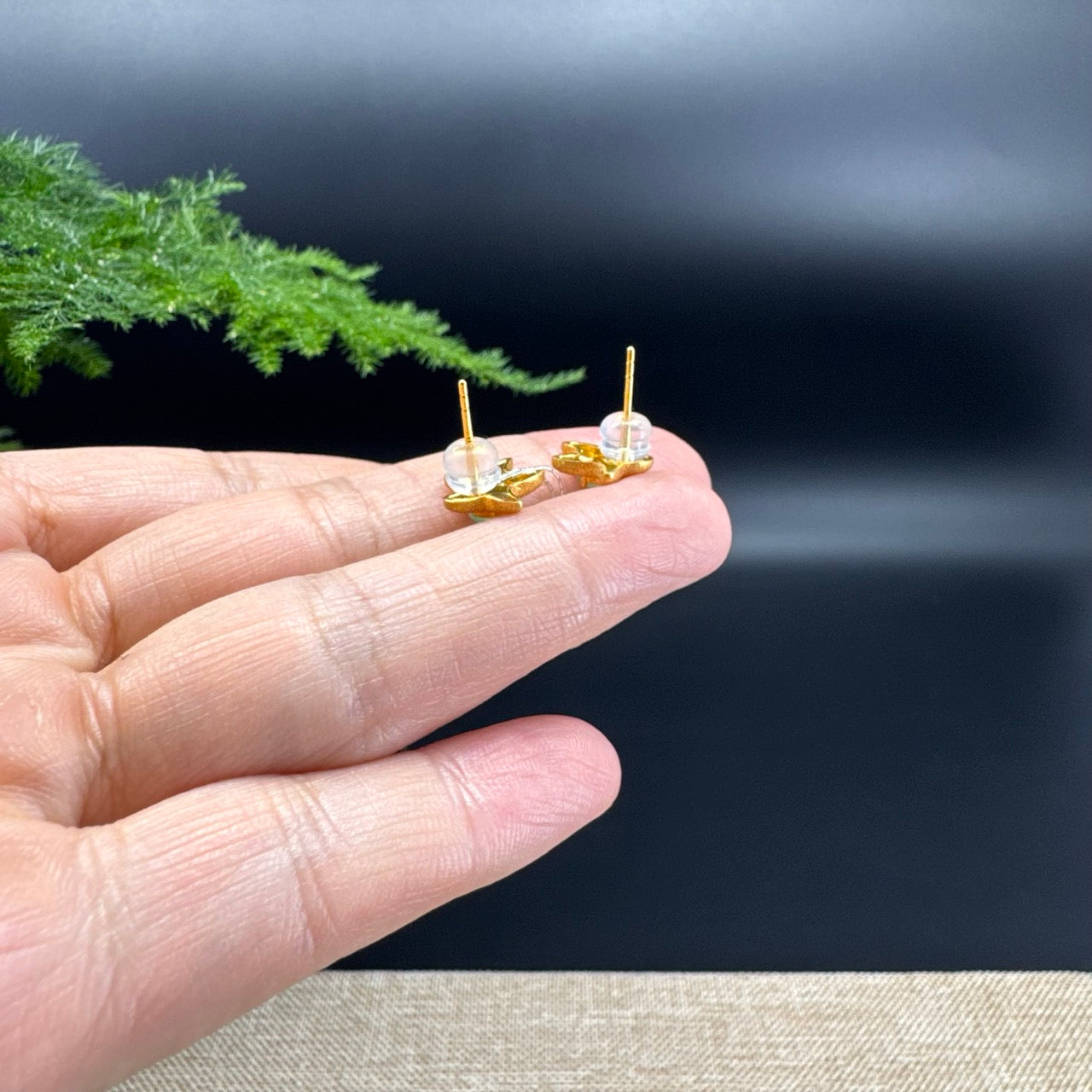 RealJade® 18k Yellow Gold  Icy Green Jadeite Jade 'Starfish' Earrings