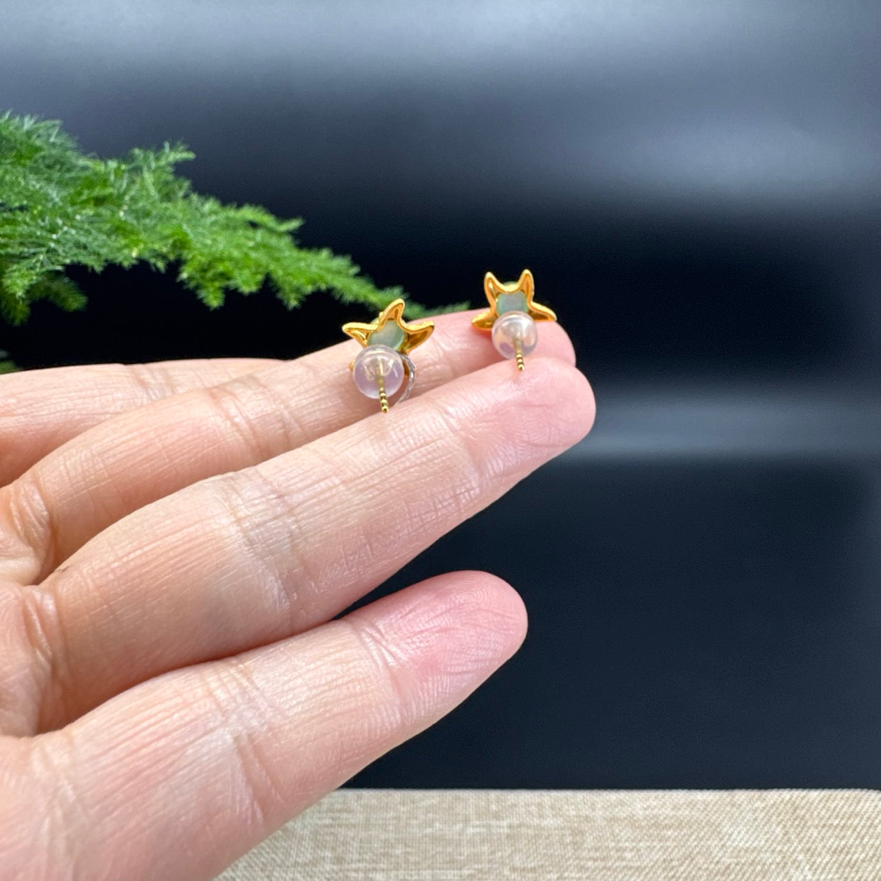 RealJade® 18k Yellow Gold  Icy Green Jadeite Jade 'Starfish' Earrings