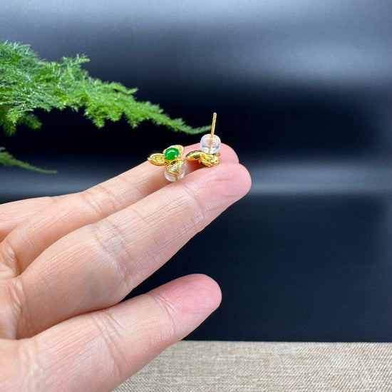 RealJade® 18k Yellow Gold Green Jadeite Jade Flower Earrings