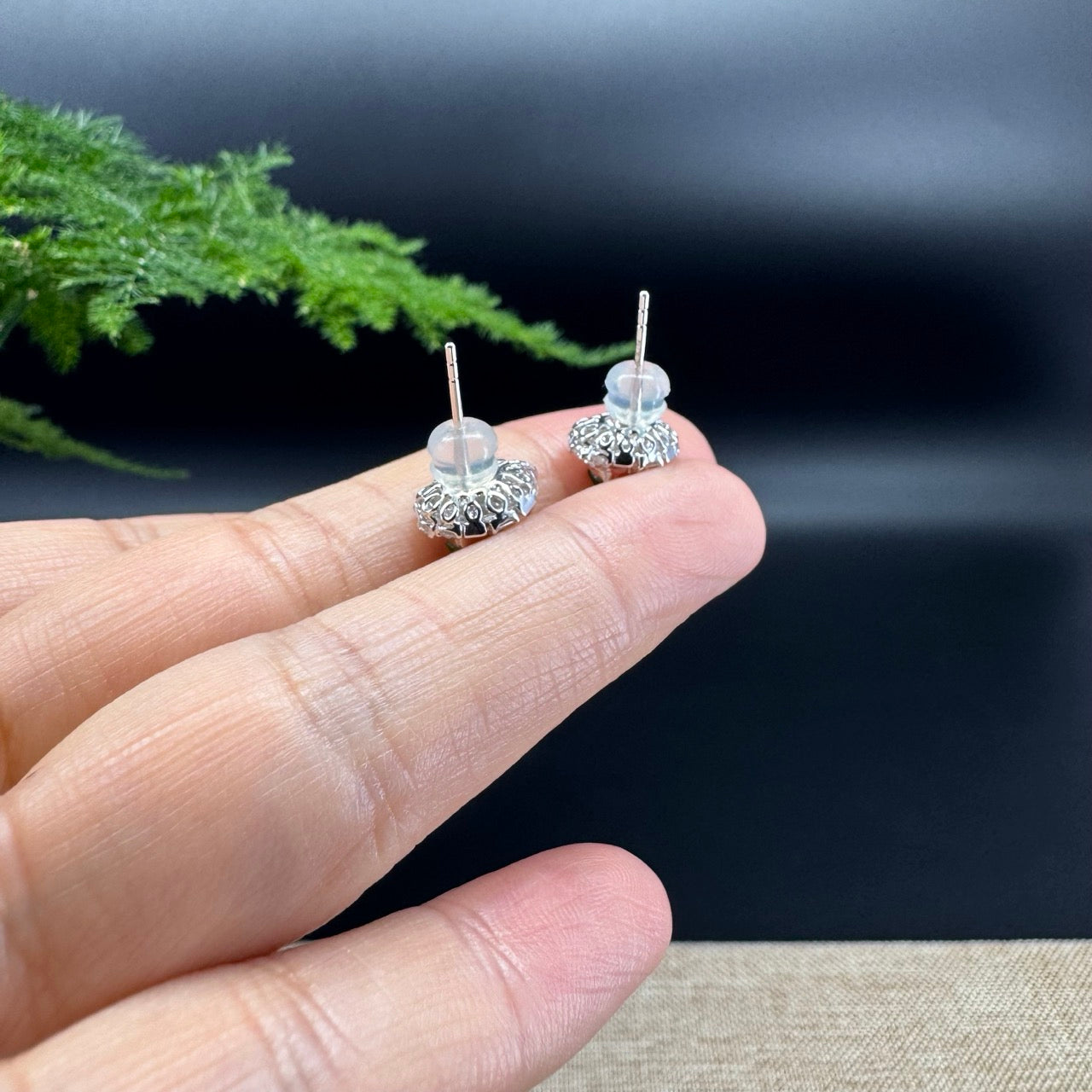 RealJade® 18k White Gold Imperial Green Jade Hulu Earrings with Diamonds