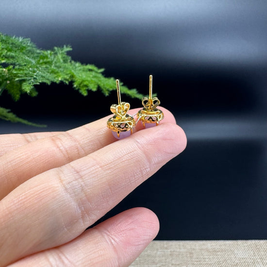 RealJade® 18k Yellow Gold Lavender Jadeite Jade Round Earrings With Diamonds