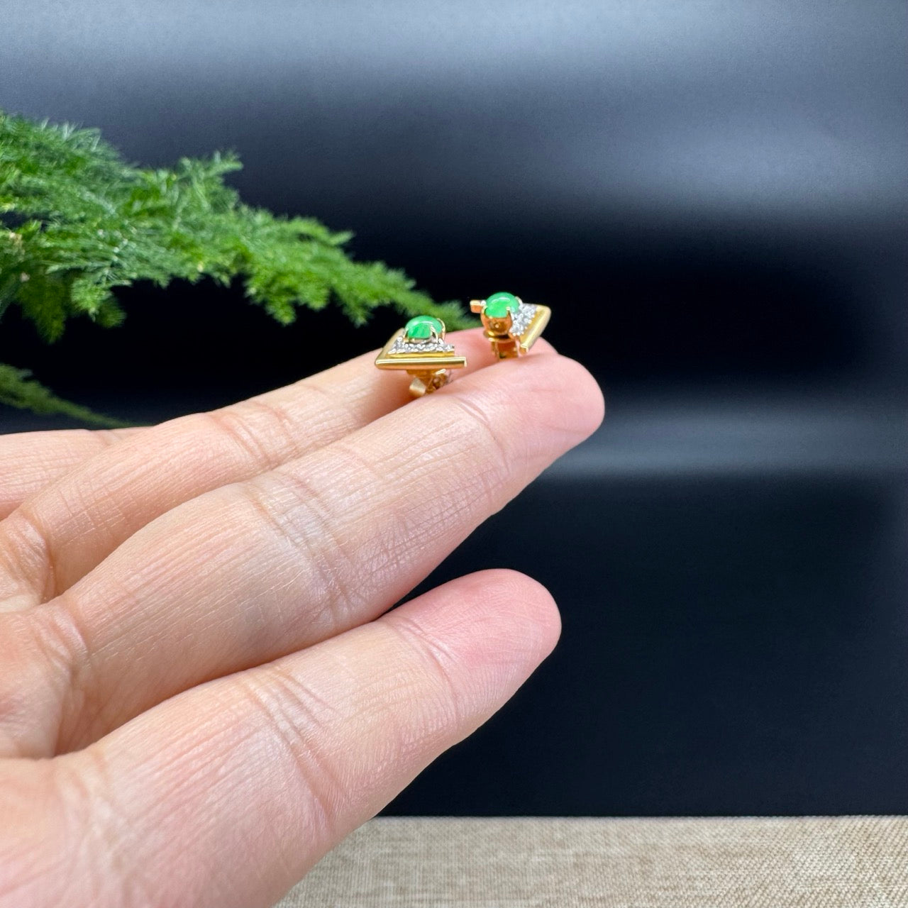 RealJade® 18k Yellow Gold Green Jadeite Jade Earrings with Diamonds