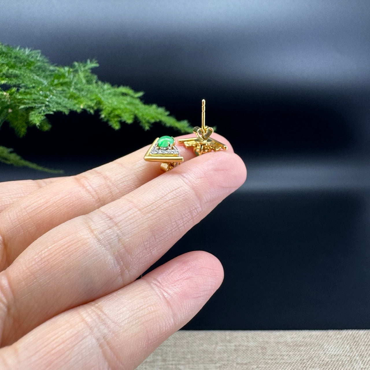 RealJade® 18k Yellow Gold Green Jadeite Jade Earrings with Diamonds