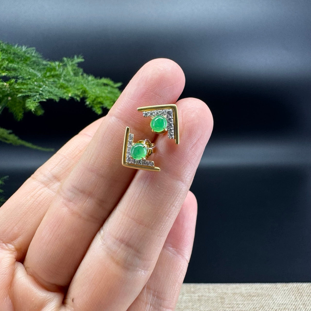 RealJade® 18k Yellow Gold Green Jadeite Jade Earrings with Diamonds