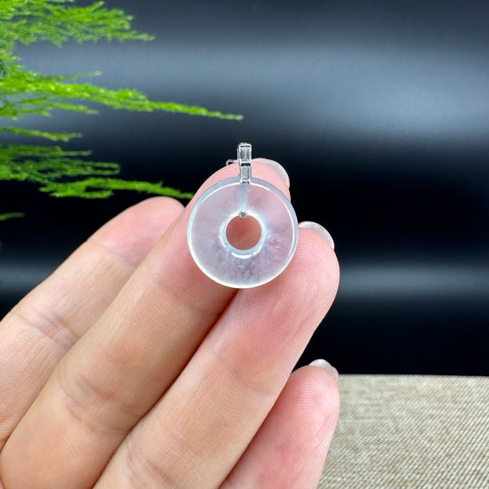 "Good Luck Button" Icy Jadeite Jade Lucky KouKou Pendant With 18K White Gold Bail