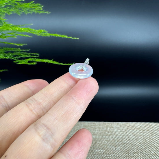 "Good Luck Button" Icy Jadeite Jade Lucky KouKou Pendant With 18K White Gold Bail