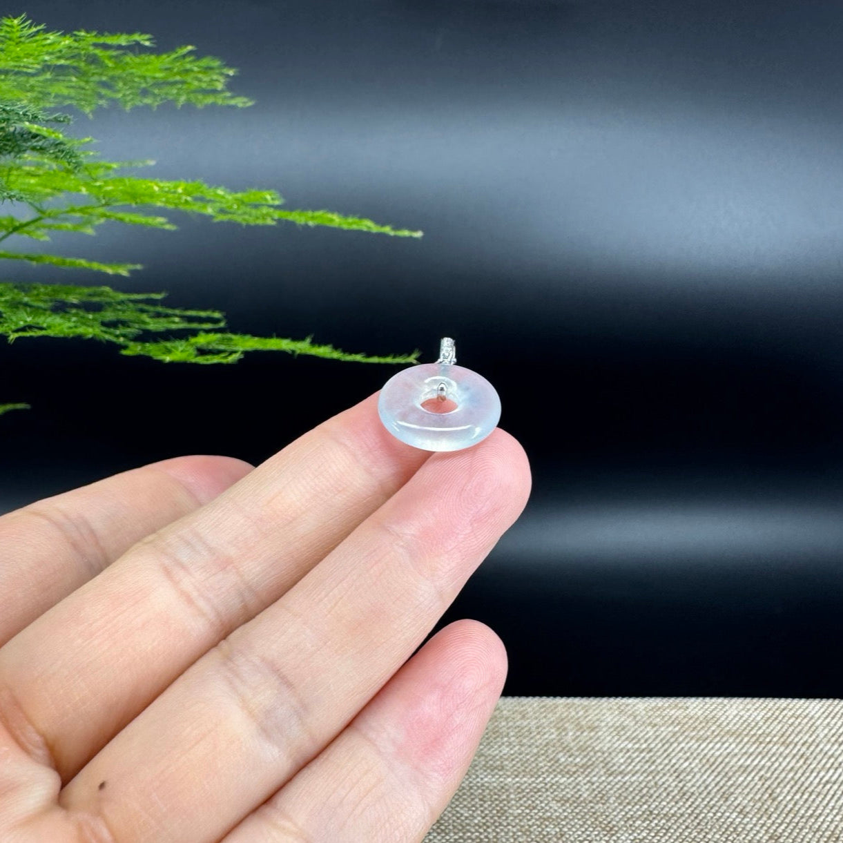 "Good Luck Button" Icy Jadeite Jade Lucky KouKou Pendant With 18K White Gold Bail