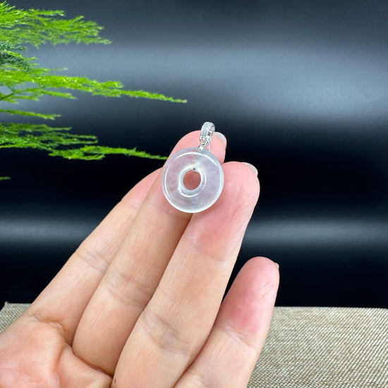 "Good Luck Button" Icy Jadeite Jade Lucky KouKou Pendant With 18K White Gold Bail