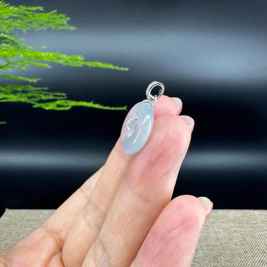 "Good Luck Button" Icy Jadeite Jade Lucky KouKou Pendant With 18K White Gold Bail