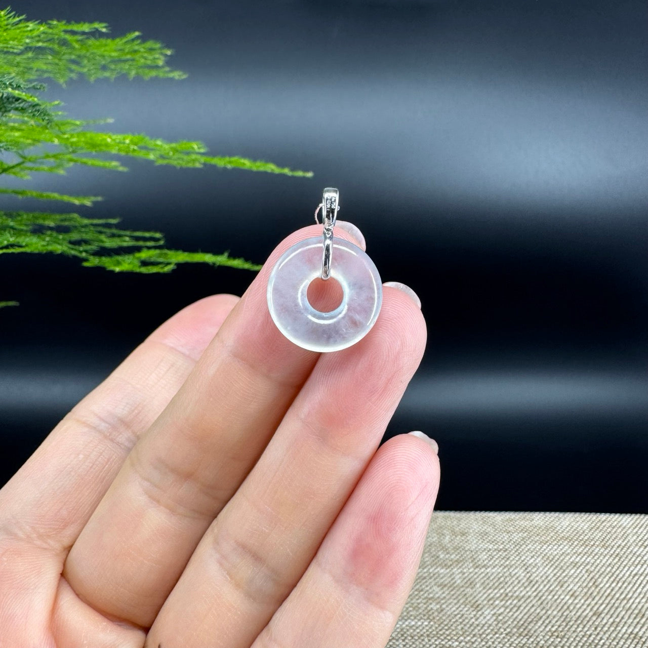 "Good Luck Button" Icy Jadeite Jade Lucky KouKou Pendant With 18K White Gold Bail