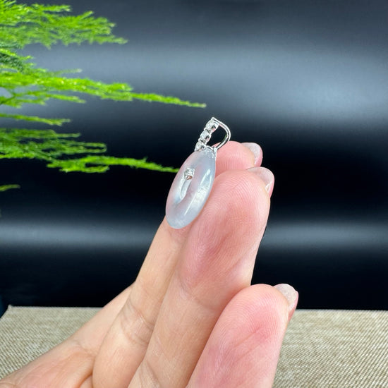 "Good Luck Button" Icy Jadeite Jade Lucky KouKou Pendant With 18K White Gold Bail