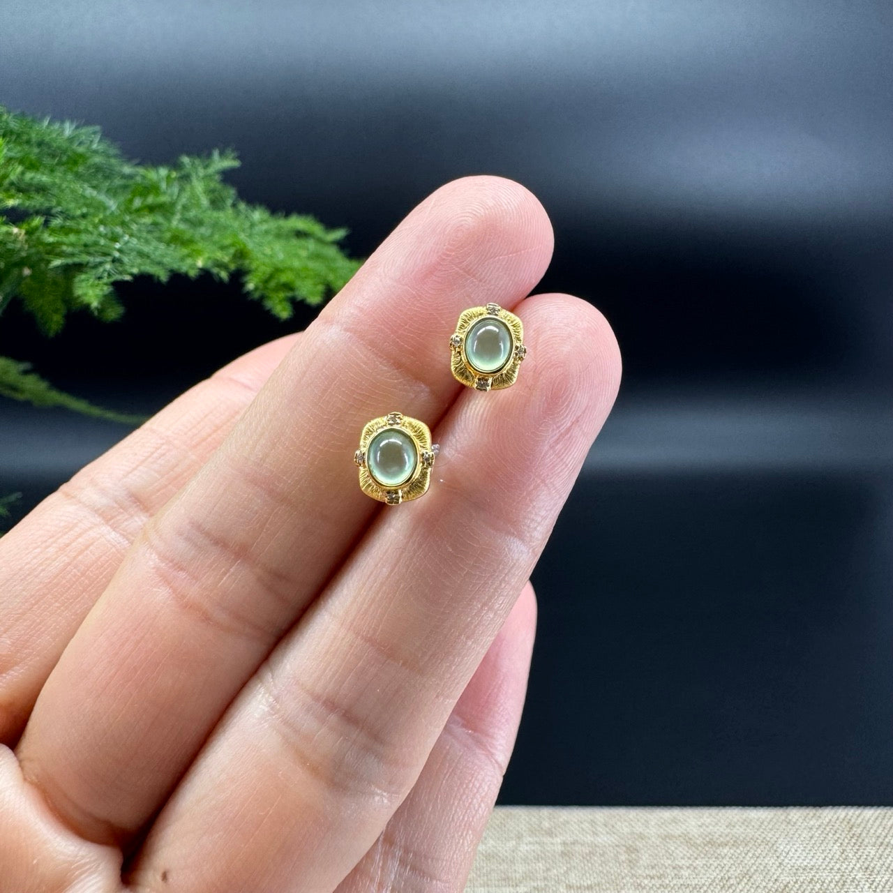 RealJade® 18k Yellow Gold Apple Green Jadeite Jade Oval Earrings with Diamonds