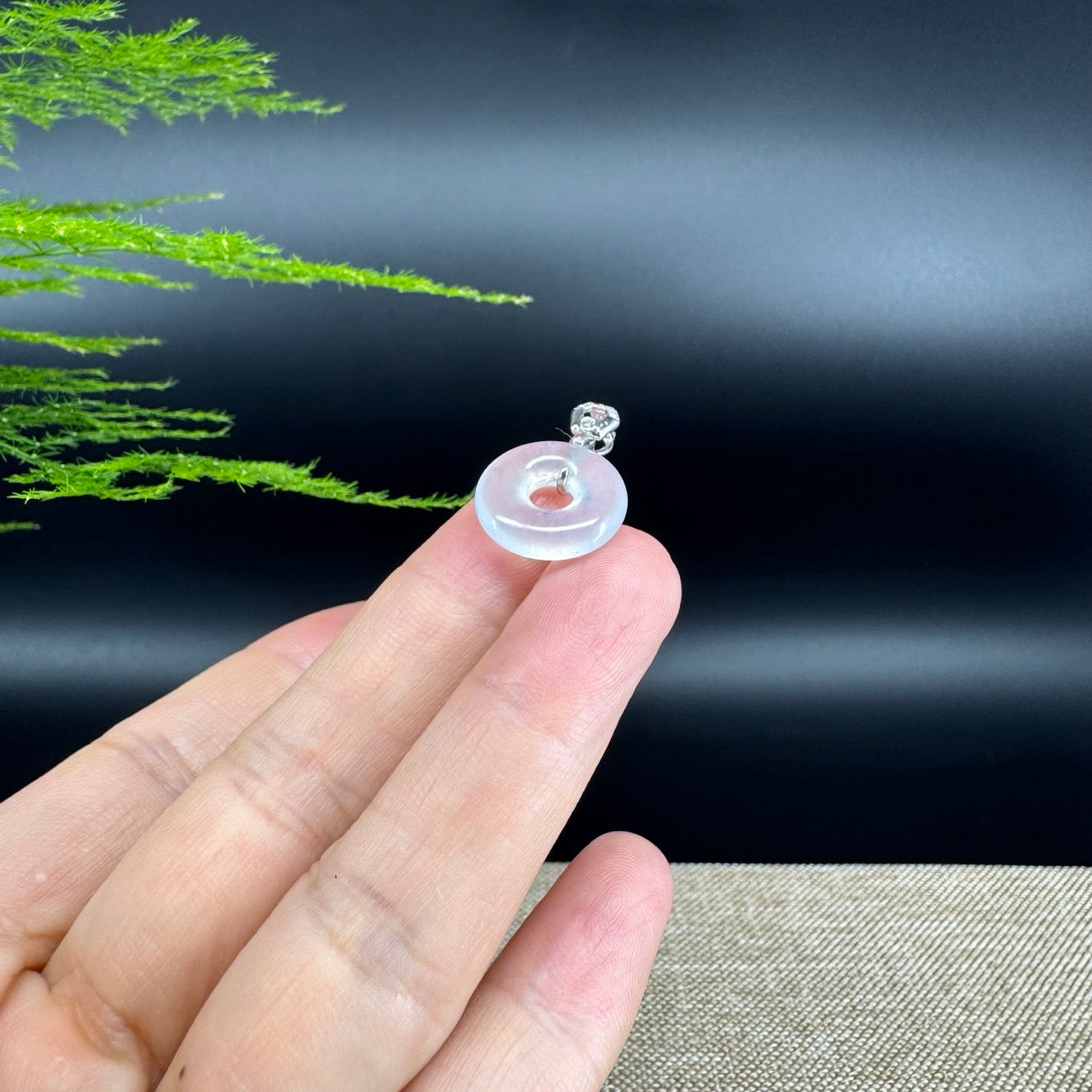 "Good Luck Button" Icy Jadeite Jade Lucky KouKou Pendant With 18K White Gold Bail