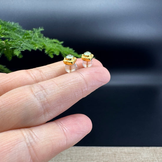 RealJade® 18k Yellow Gold Apple Green Jadeite Jade Oval Earrings with Diamonds