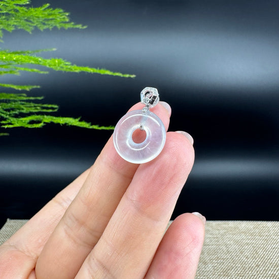"Good Luck Button" Icy Jadeite Jade Lucky KouKou Pendant With 18K White Gold Bail