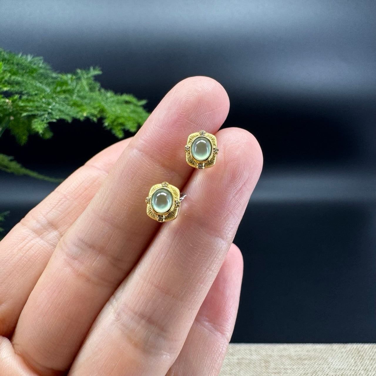 RealJade® 18k Yellow Gold Apple Green Jadeite Jade Oval Earrings with Diamonds