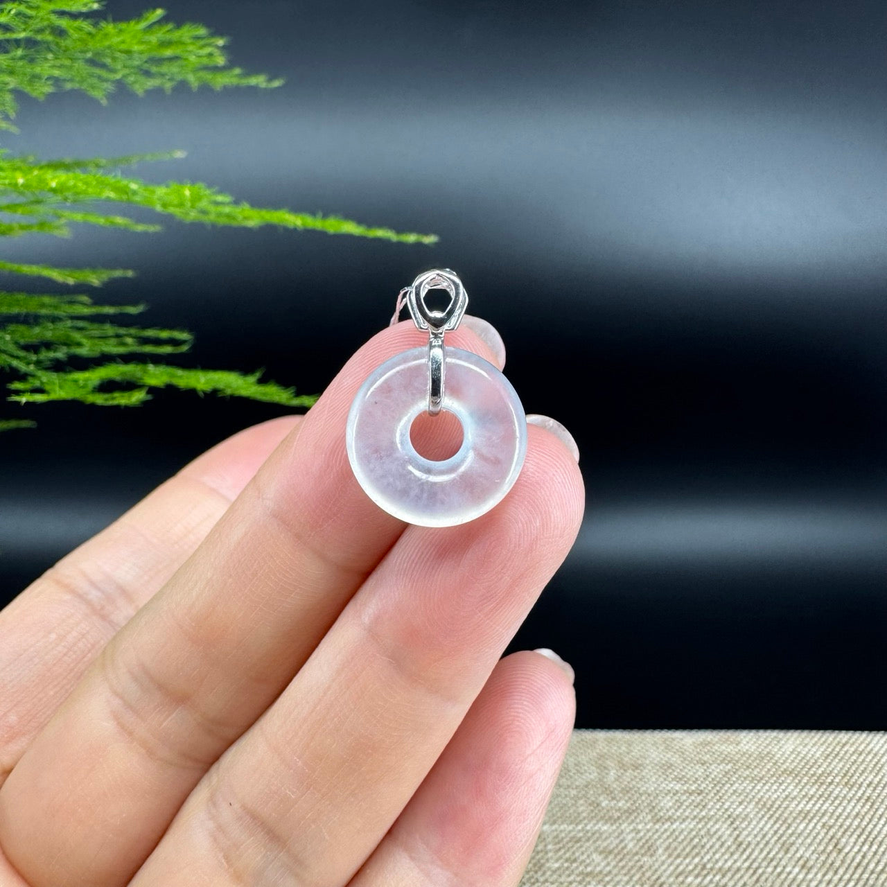 "Good Luck Button" Icy Jadeite Jade Lucky KouKou Pendant With 18K White Gold Bail