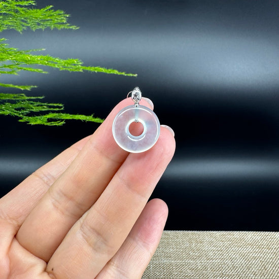 "Good Luck Button" Icy Jadeite Jade Lucky KouKou Pendant With 18K White Gold Bail